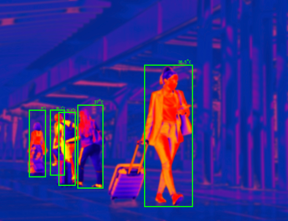 The scout using its infrared to detect and record the body temperature of people walking by